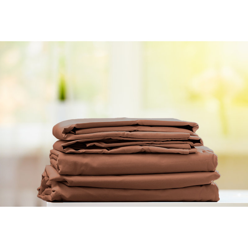  Ensemble de draps en rayonne de bambou Hotel Quality, Grand + 4 taies d'oreiller, Kaki foncé