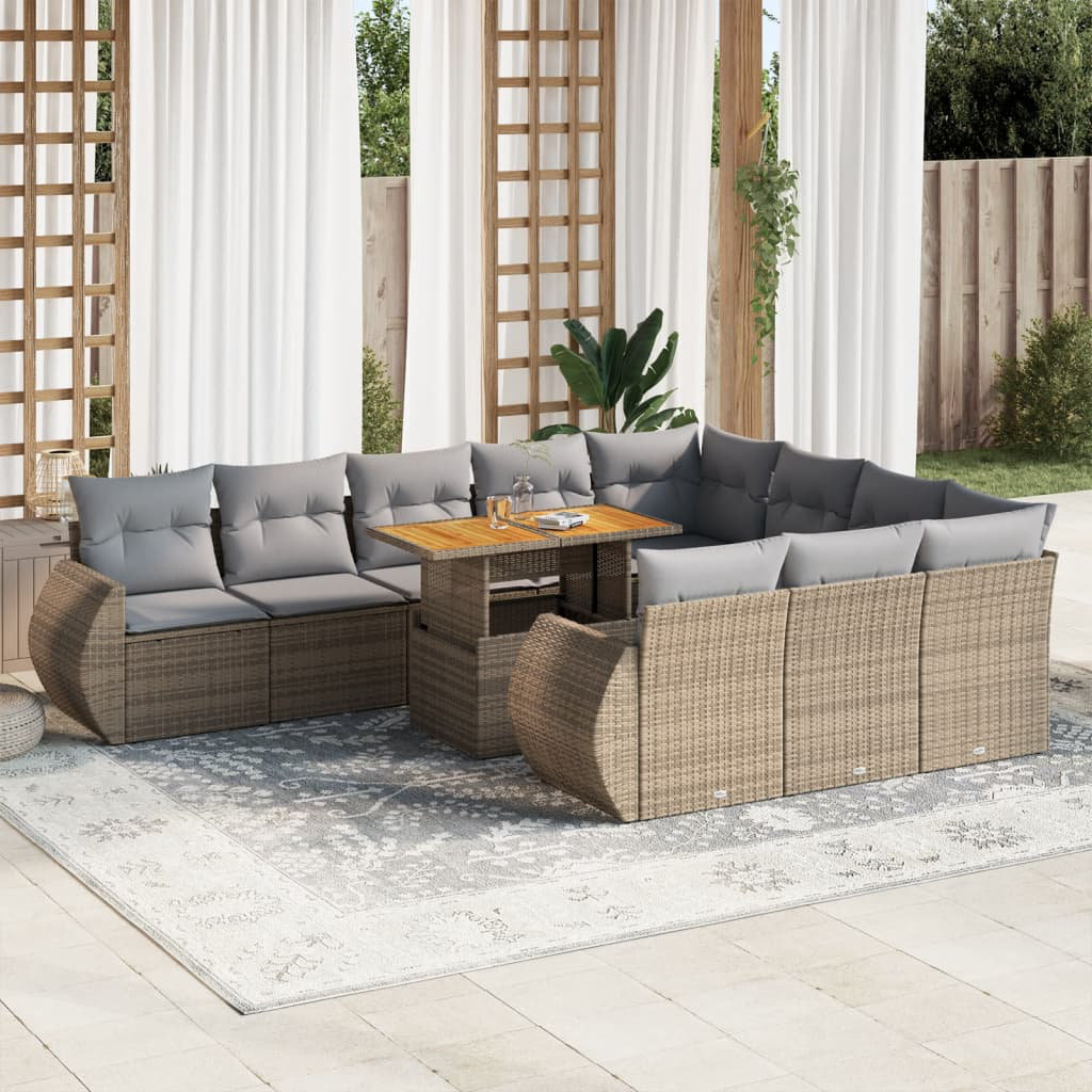 Vidaxl 11-Tlg. Garten-Sofagarnitur Mit Kissen Grau Poly Rattan