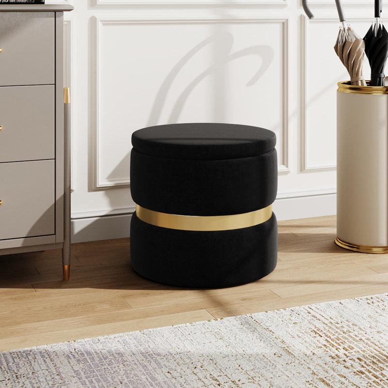 40cm Wide Velvet Cylinder Standard Ottoman with Storage, Black