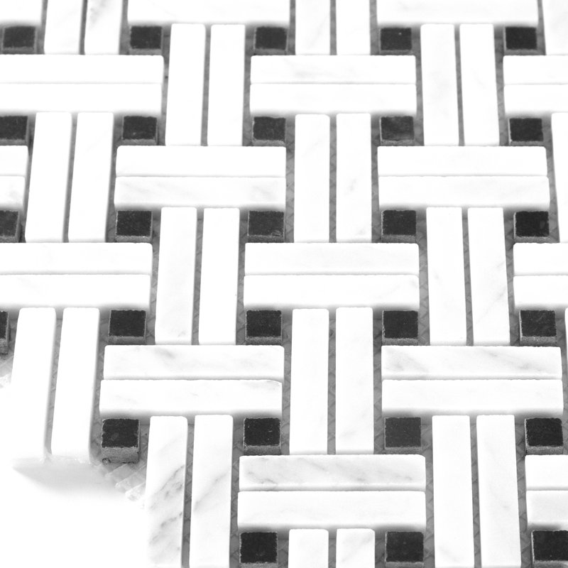 Carreau de mosaïque en marbre poli blanc et noir Carrara, Blanc, noir