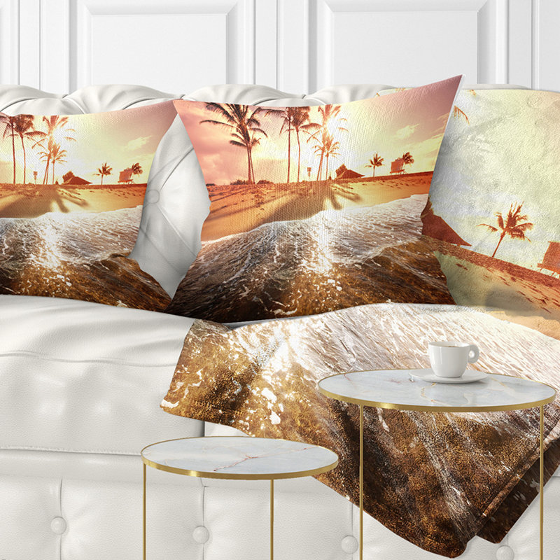 Coussin lombaire à couleur de plage tropical avec palmier, Carré 18 po x 18 po