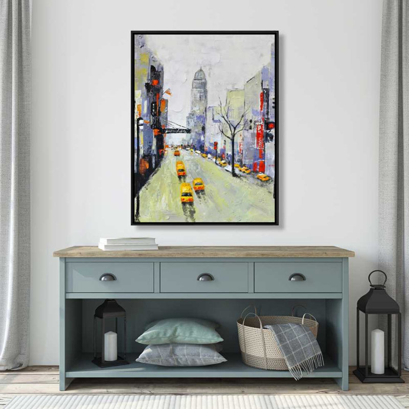 Street with Accents - Framed Canvas Art, 49.25" H x 37.25" W