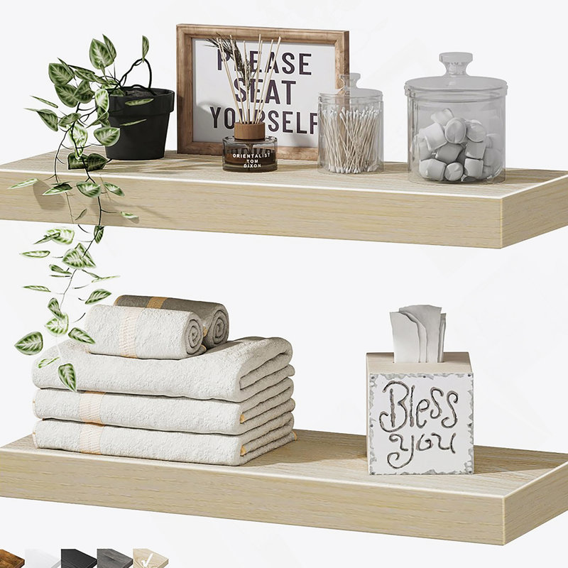 Bathroom Shelves Floating Shelves For Wall Shelf Over Toilet Small Wall Mounted Farmhouse Decor 16 Inch Set Of 2, Natural