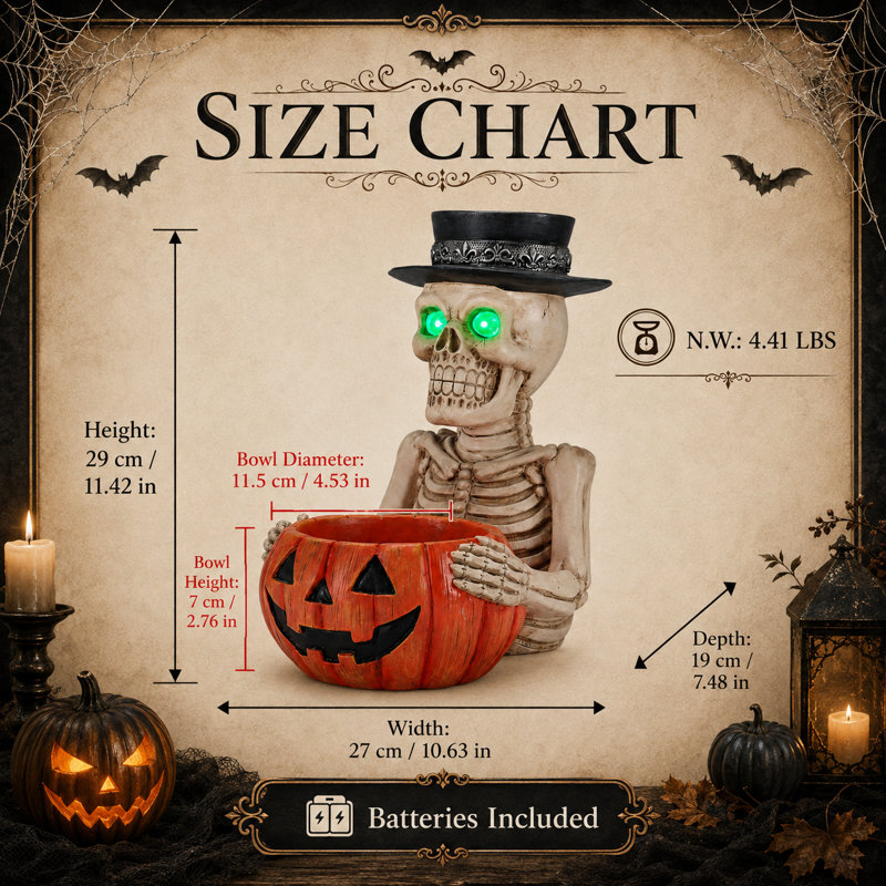 Lighted Skeleton Pumpkin Candy Bowl