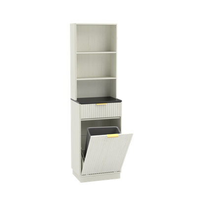 Armoire de rangement haute cannelée étroite avec compartiment à poubelle caché, armoire autoportante, tablettes ouvertes ouvertes et tiroir, anti-basculement pour la cuisine et le salon de bureau (poubelle non incluse)