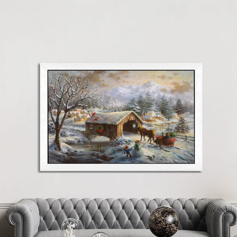 Covered Bridge by Nicky Boehme - Floater Frame Painting on Canvas, White, 66.04 cm H x 45.72 cm W