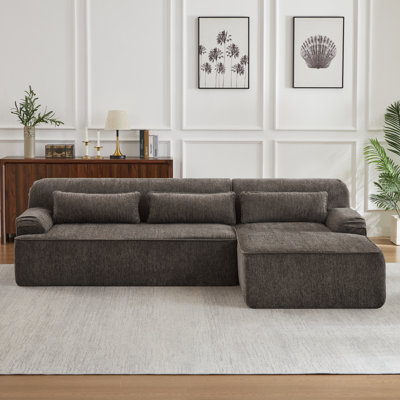 Canapé modulaire surdimensionné en L moelleux rembourré en chenille moelleux avec un design minimaliste épuré, une fonctionnalité de canapé-lit confortable, disponible en brun / vert / gris, idéal pour les salons élégants, les appartements confortables et le spa de réception élégant
