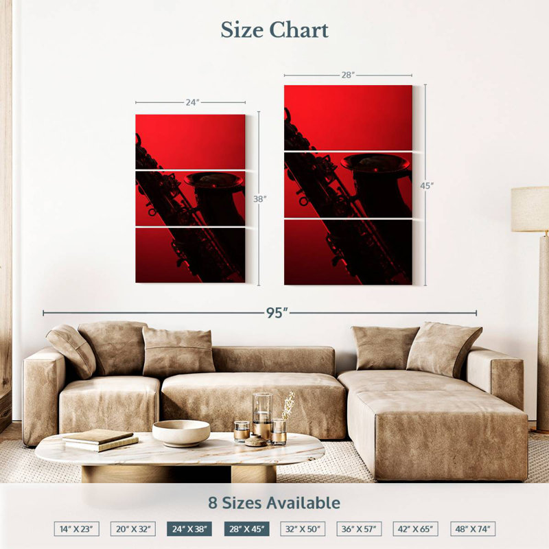 Abarca Saxophone Silhouette On Red, 38" H x 24" W