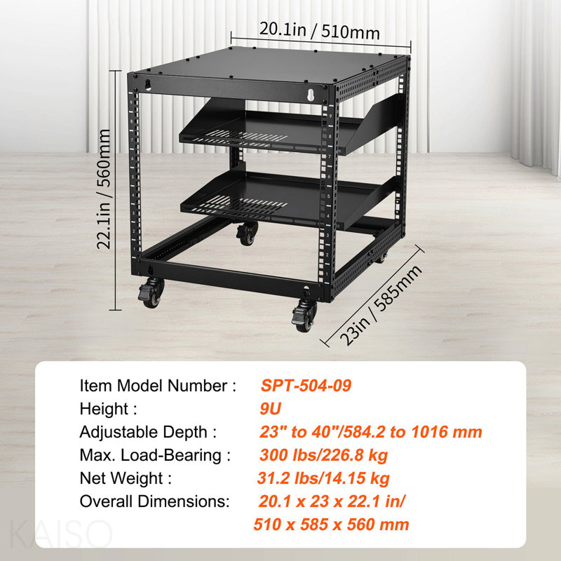 9u 4 Post Open Frame Server Rack Network Enclosure 23''-40'' Adjustable