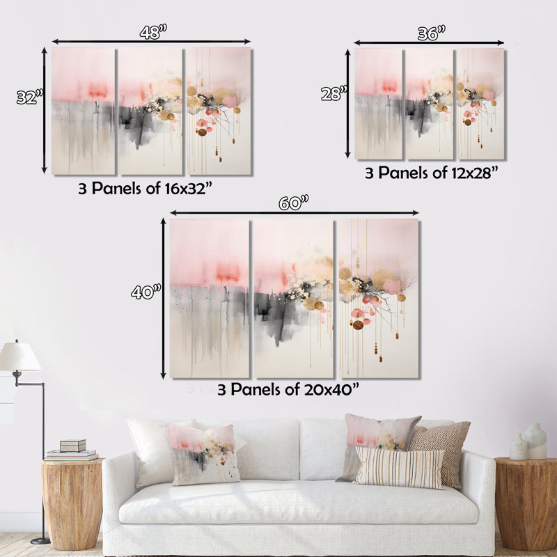 Lustre Sumi Zen VI - 3 pièces sur toile tendue, H 32 po x l 48 po, Wrapped Canvas