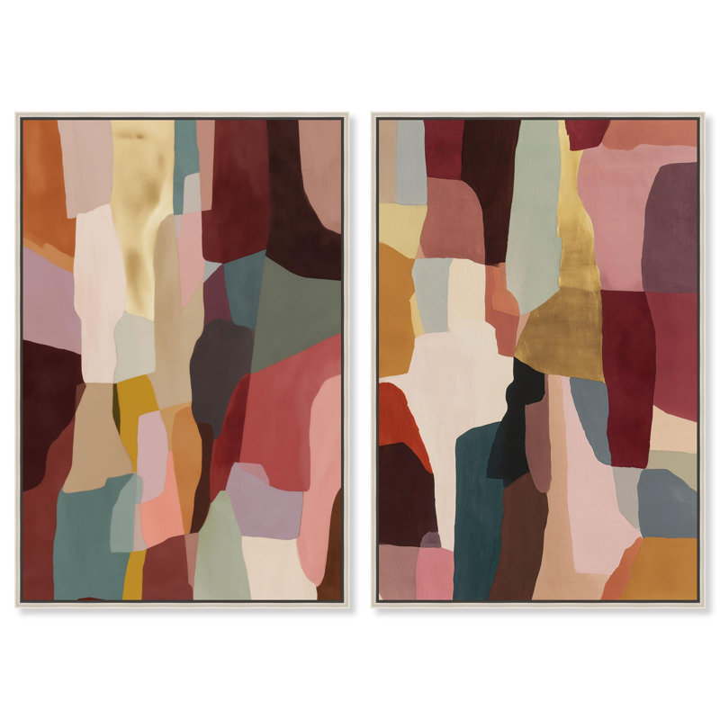 Earthy Gemstone Duo Canvas Print Modern Abstract Art Set by Art Remedy, Black Frame, 10 x 15, Silver Frame, H 55 po x l 37 po