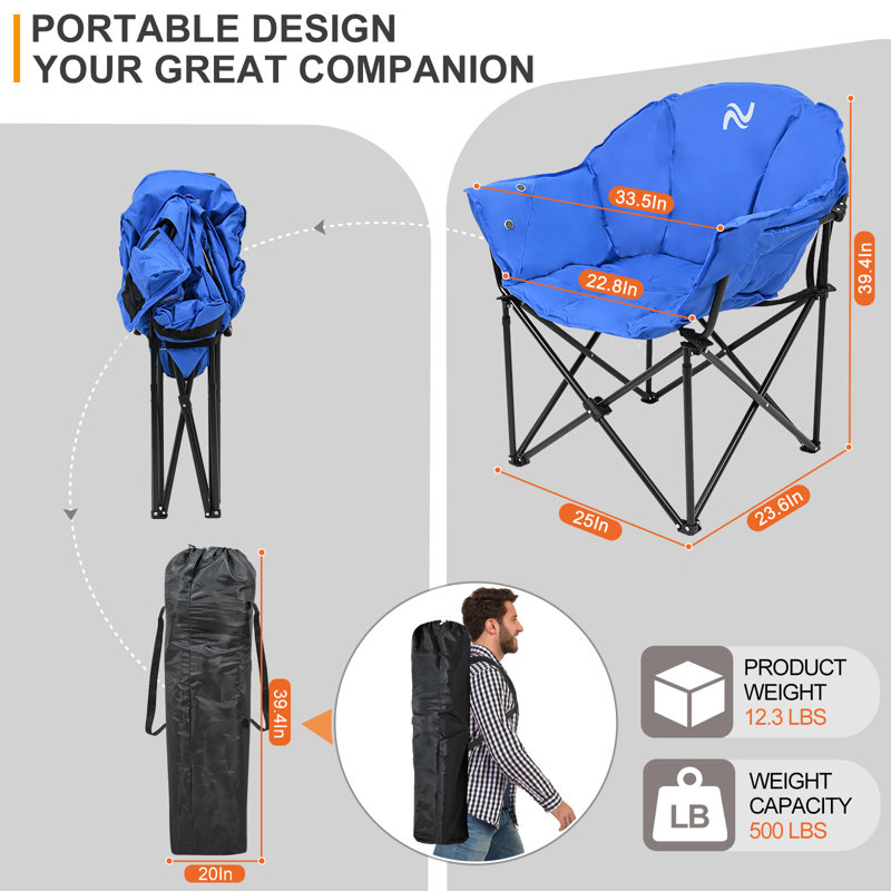 Chaise de camping pliante avec coussin, Bleu