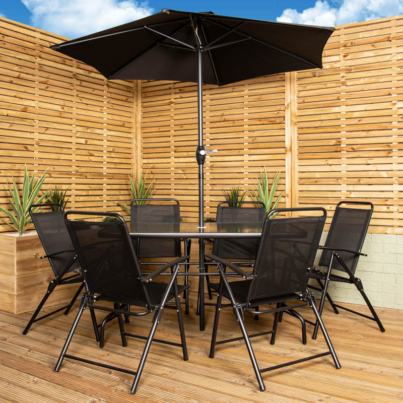 6 - Person Patio Dining Set with Rectangular Table, Black