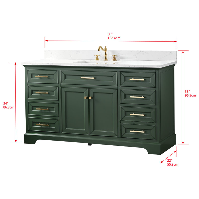 Thompson 60" W Single Bathroom Vanity, Evergreen/Brushed Gold