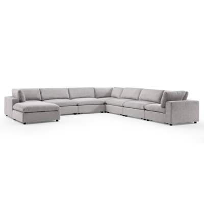 Nuccio 8-Piece Minimalist Modern Soft-Upholstered Sectional With Ottoman