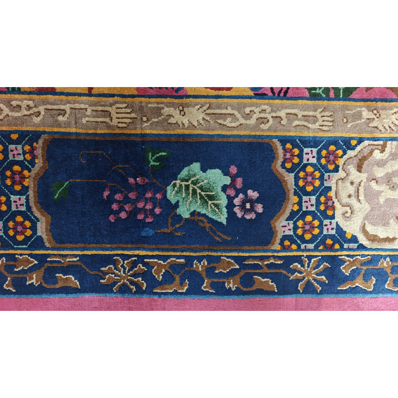 Hand Knotted Wool Floral Area Rug in Pink