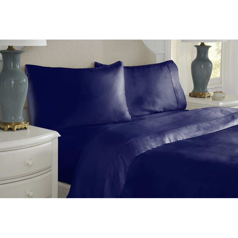 Ensemble de draps 100% coton à longues fibres 525 fils Pointehaven, Grand lit, Marine