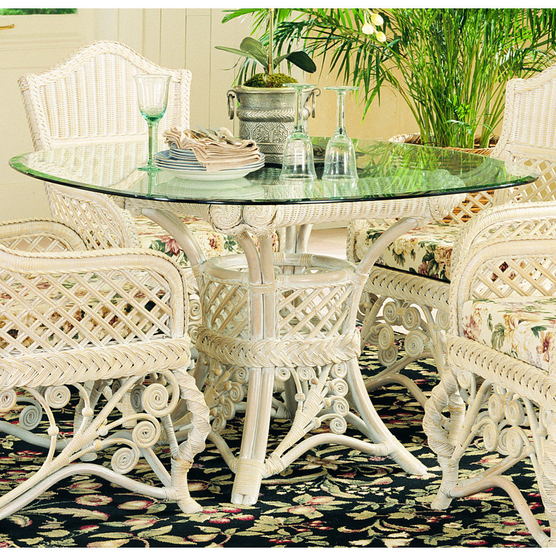Stennett Round Glass Top Dining Table, White Wash