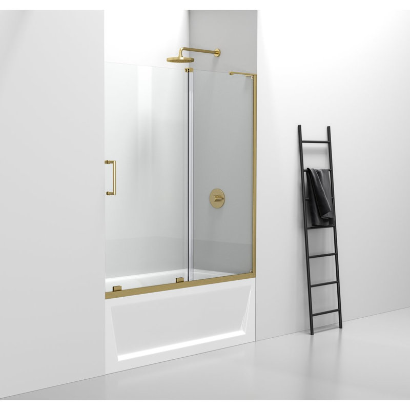 56.29" - 60" W x 60" H Single Sliding Frameless Tub Door, Gold