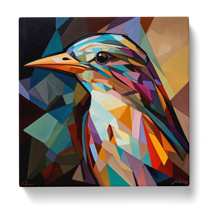 Bird Cubism No.2 - Wrapped Canvas - Framed Print, 35cm H x 35cm W x 3cm D