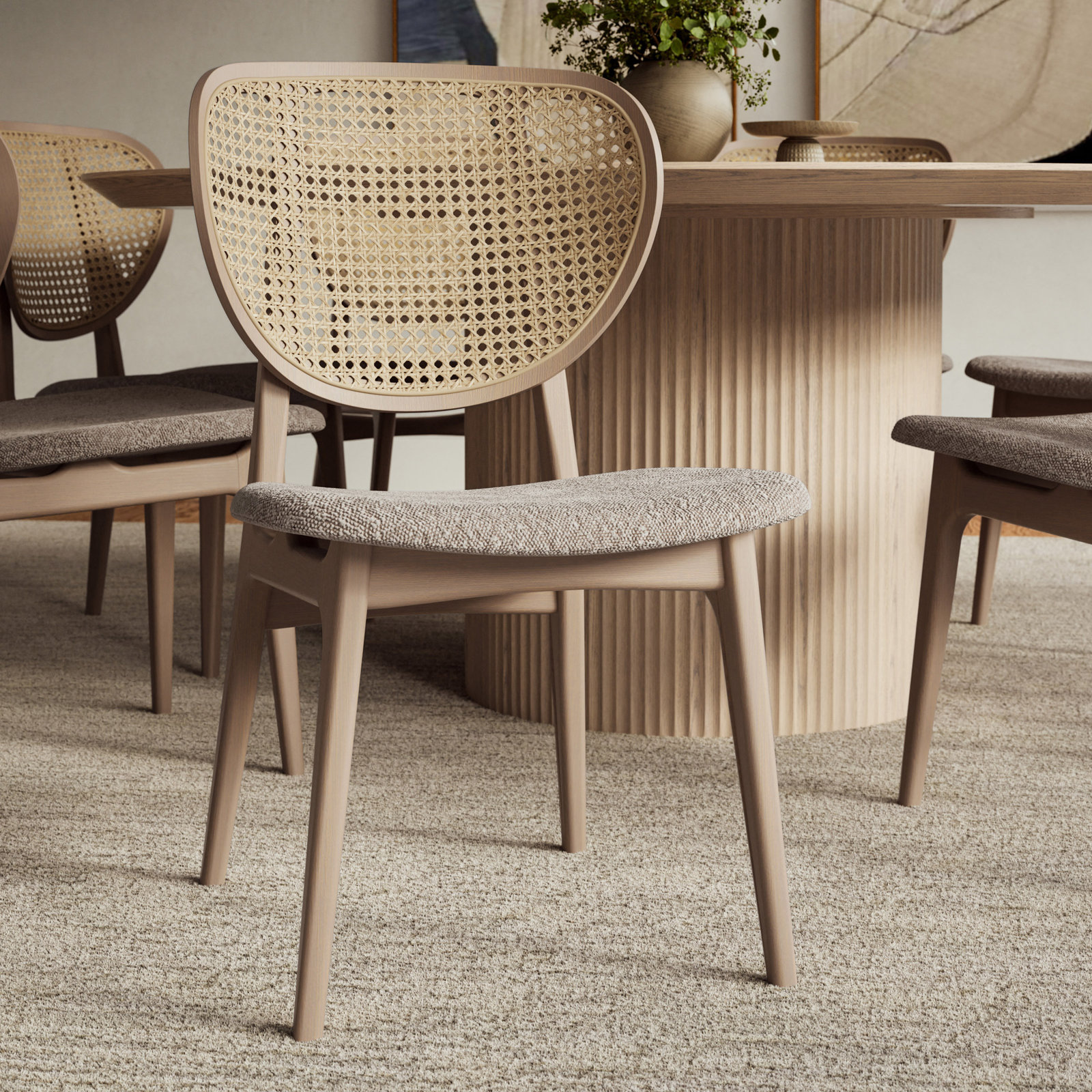 Missy Oak Dining Chair, Crafted Glaze Performance Boucle/Nevoa