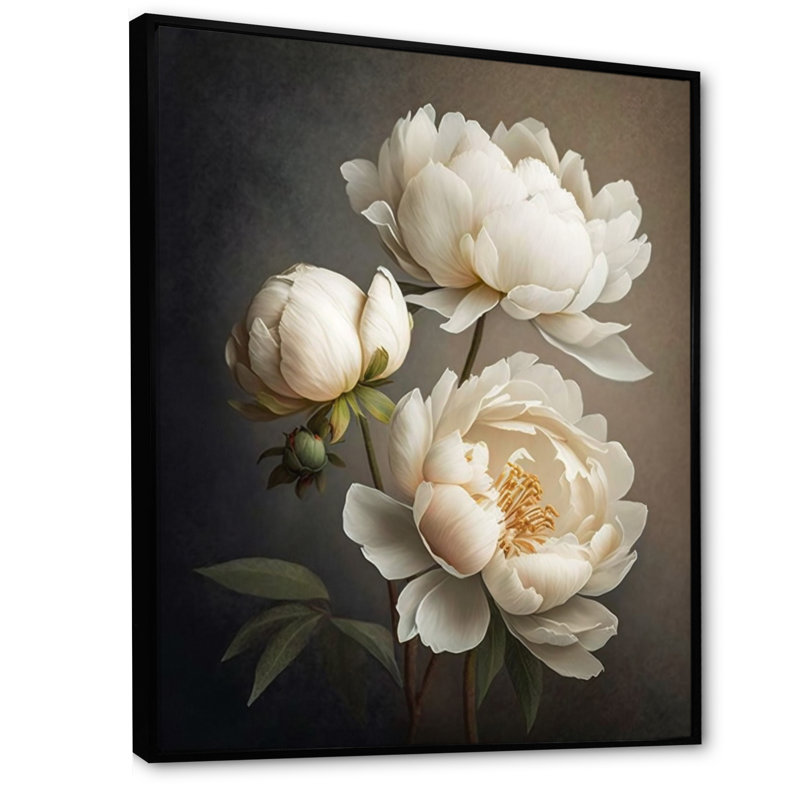 Fleurs de pivoines IV - pivoines, impressions sur toile, H 32 po x l 24 po, Cadre flottant noir