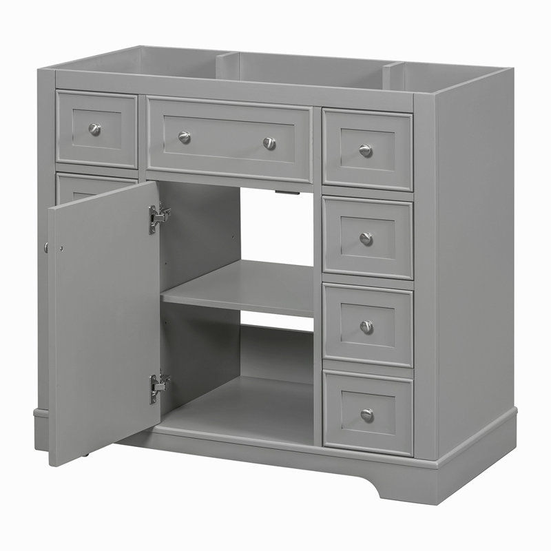 Meuble-lavabo 36 po sans lavabo, base d'armoire seulement, une armoire et six tiroirs, Gris