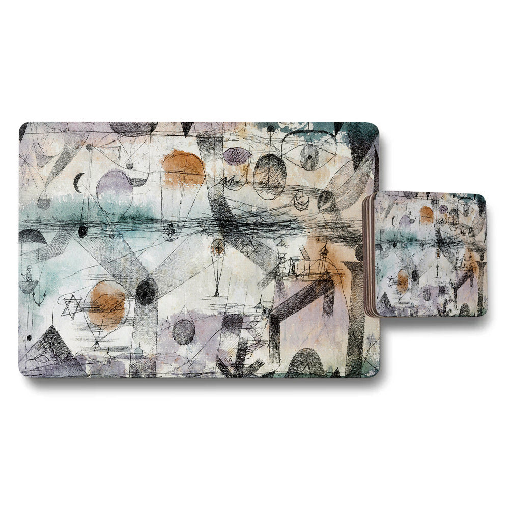Abstract Geometric Placemat And Coaster Set Multicolor Artwork