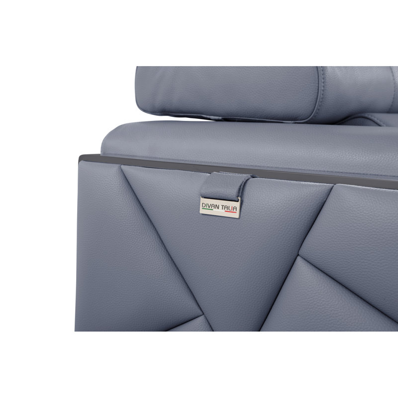 Fauteuil de coin en cuir Tyrena, Gris, Cuir bleu clair Tyrena