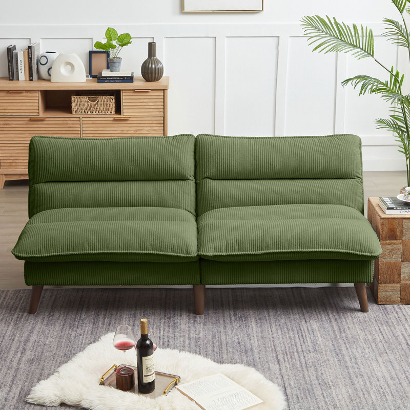 72.4" Cordury Soft Armless Futon Sofa Bed, Olive Green Corduroy