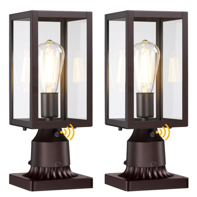 Lot de 2 lampes de poteau extérieures à allumage automatique crépusculaire avec base de fixation sur pilier, brun