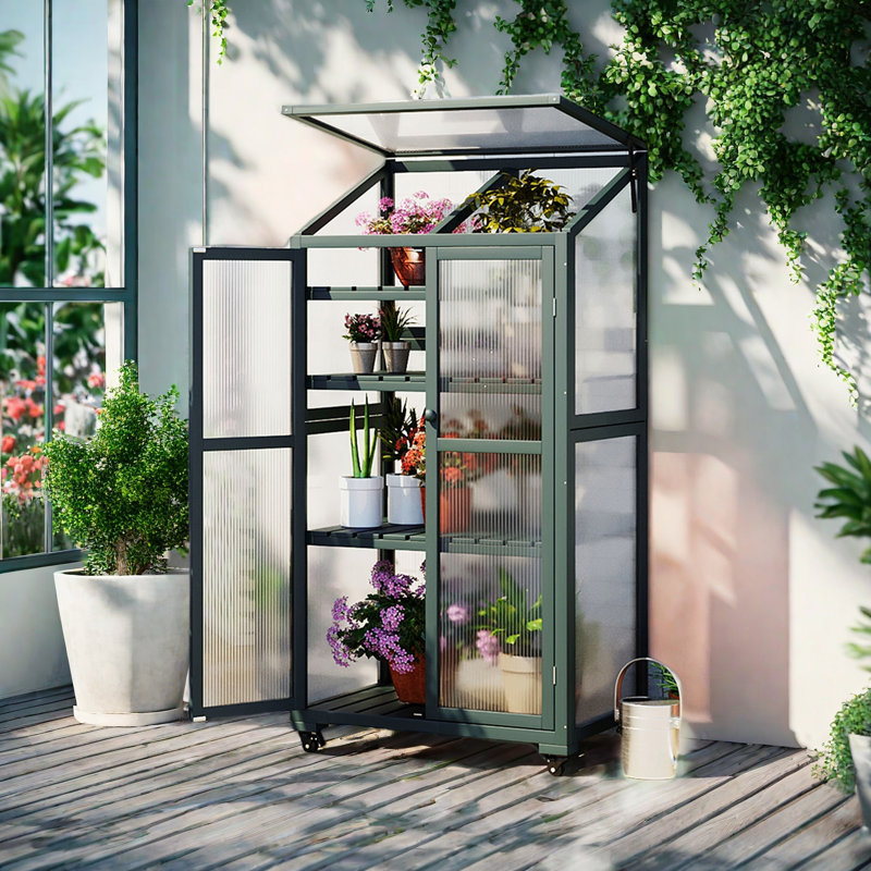 62Inch Height Wood Large Greenhouse Balcony Portable Cold Frame With Wheels And Adjustable Shelves For Outdoor Indoor Use