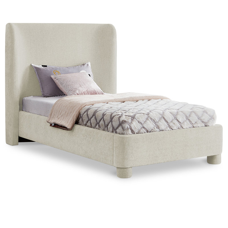 Hridhaan Upholstered Unfinished Wingback Bed, Twin, Cream Chenille Fabric