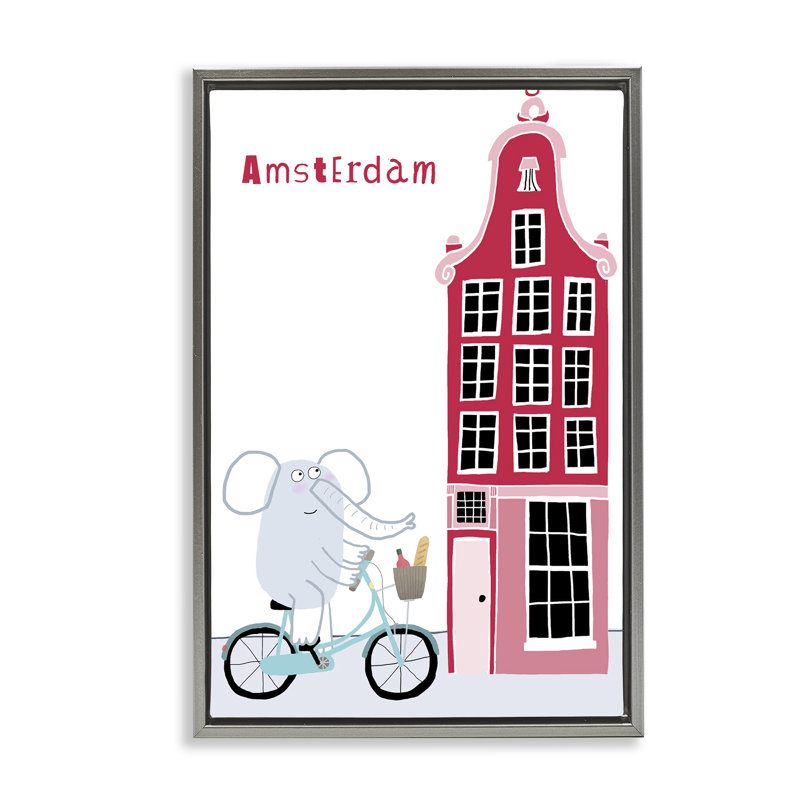 Éléphant et cadre de construction flottant Amsterdam, design par Carla Daly, H 31 po x l 21 po, Cadre flottant gris lustré