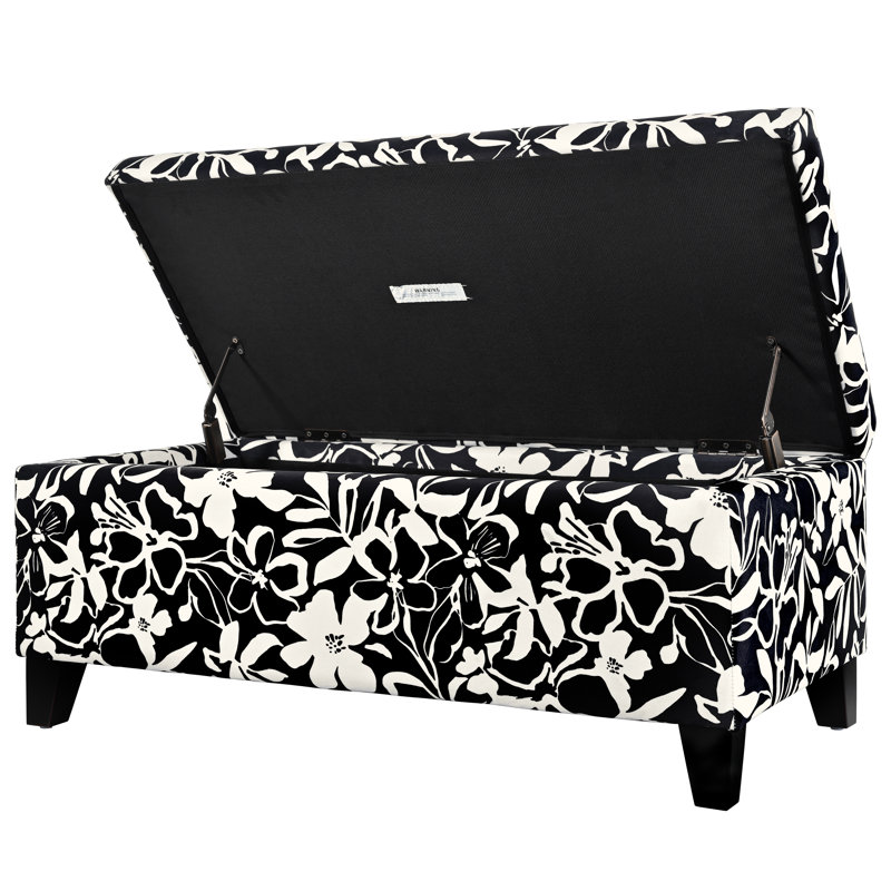 Christopher Knight Home Luxury Storage Ottoman With Black Floral And White Patterned Polyester Fabric, Soft - Close Hinges, Multi - Functional Footrest & Seat, Featuring Solid Wood, Ideal For Living Room, Bedroom With Hidden Compartment For Blankets/Pill