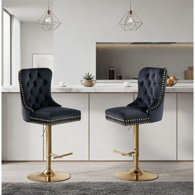 Tabouret de bar moderne pivotant rembourré et réglable en hauteur avec dossier rembourré et repose-pieds en métal
