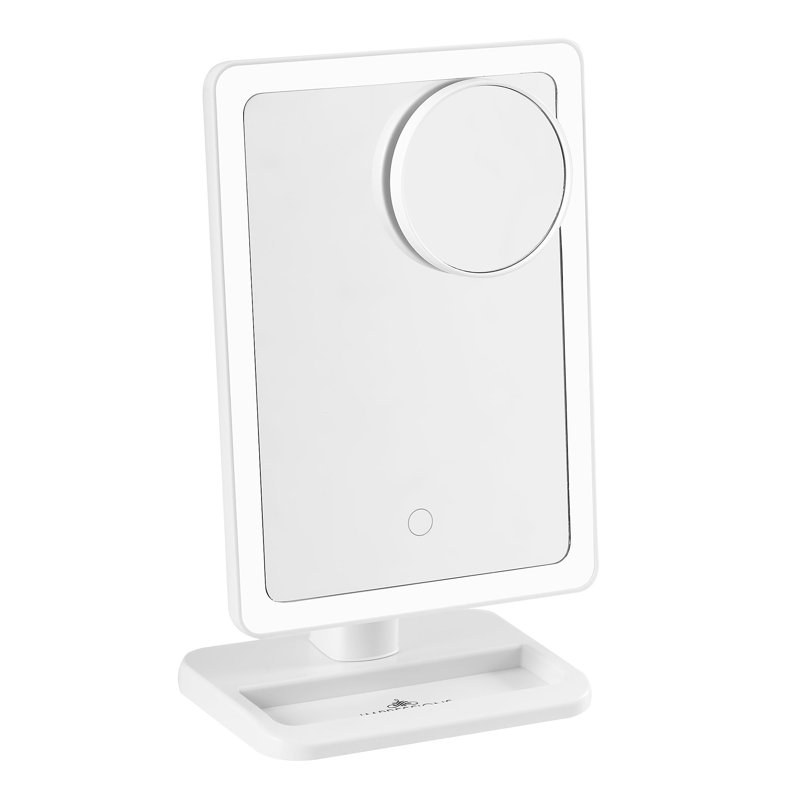 Miroir de maquillage Touch Infinity XL avec miroir grossissant 5 fois, interrupteur à bascule, Blanc