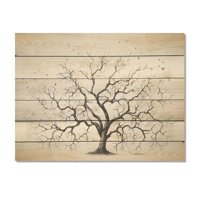 Arbre africain minimaliste - Art africain sur bois de pin naturel, H 24 po x l 32 po