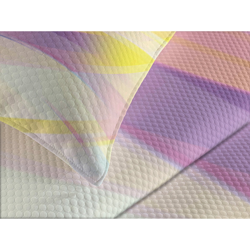 Ambesonne Digital Bedspread Set Shady Gradient Yellow Purple Peach, King Bedspread + 2 Standard Shams
