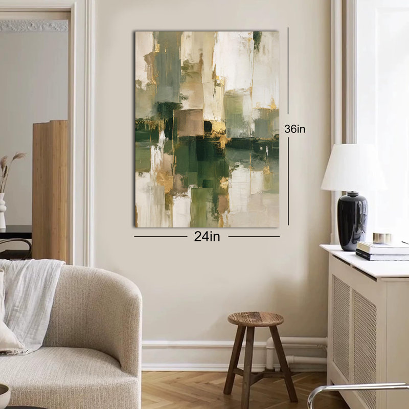 Reproduction d'art sur toile, bloc vert, peinture à l'huile abstraite avec décoration murale moderne neutre, 12x18in
