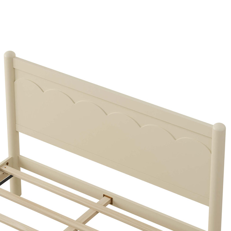 Base de lit plateforme en bois avec tête de lit et lattes en bois, Beige / Naturel, Grand