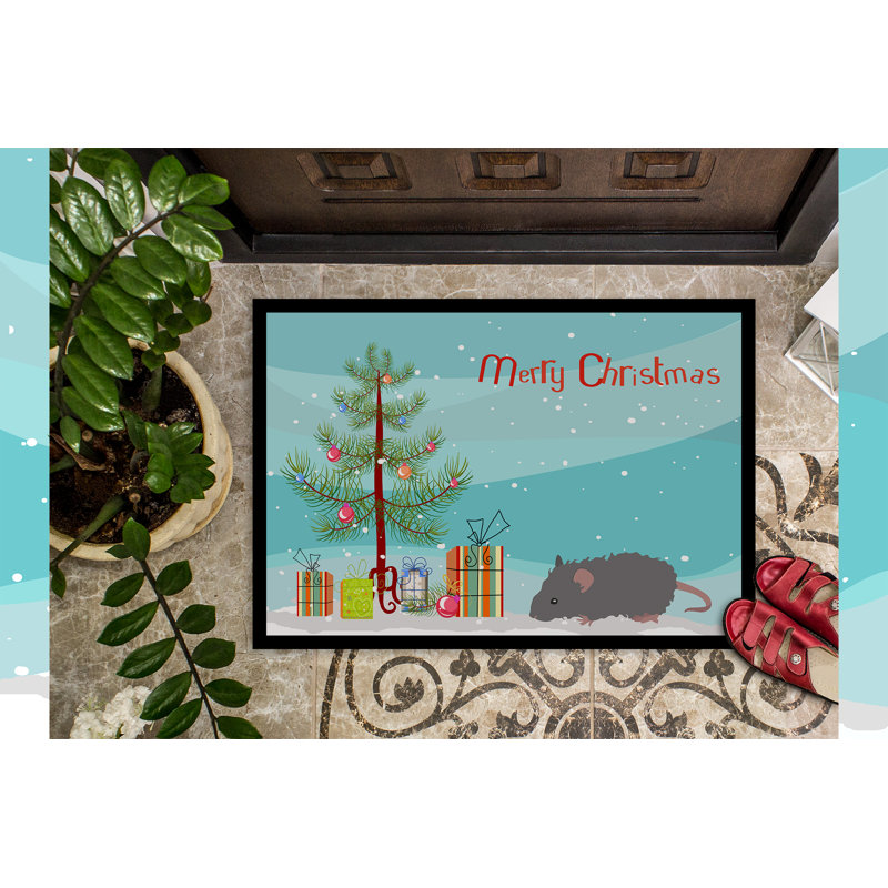 Black Pekingese Kitchen Scene Doormat, Australian Long Coated Mouse, 18 W" x 27 L"