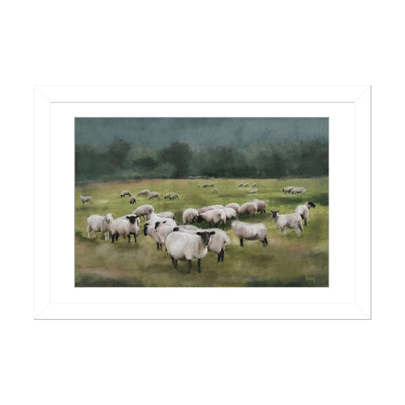 Moody Sheepscape, White Open Corner Framed Paper, White, 16" H x 24" W x 1" D