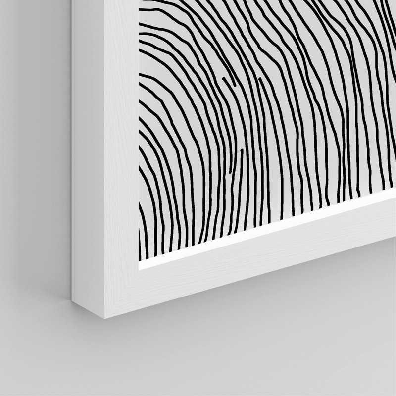 Motif de lignes abstraites géométriques noires et blanches encadrées sur papier, 4 pièces, Blanc, H 14 po x l 11 po