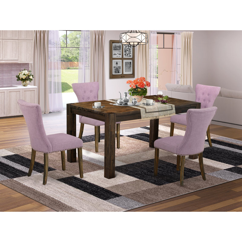 Ensemble de table de salle à manger 5 pièces pour 4 personnes comprenant une table de salle à manger rectangulaire en bois rustique et 4 chaises de salle à manger Dahlia