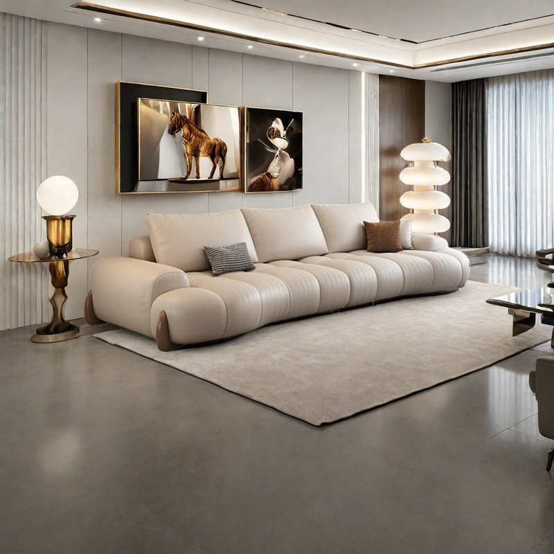 Arc-shaped Khaki Living Room Sofa