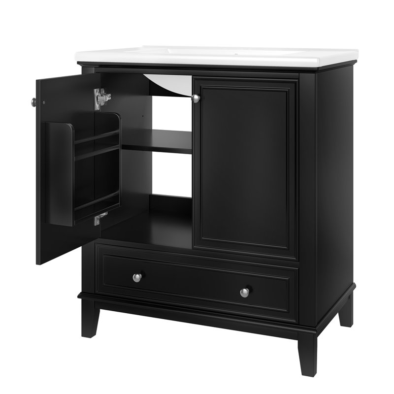 Ensemble de meuble-lavabo 30 po avec lavabo, armoire de salle de bain multifonctionnelle avec portes et tiroir, structure solide et panneau de fibres à densité moyenne