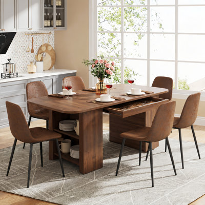 Ensemble de table de salle à manger de 71 po avec base de rangement et chaises rembourrées