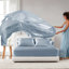 Drap-housse pour grand lit 6 pièces en satin de satin bleu pour grand matelas doux pour la peau et les cheveux