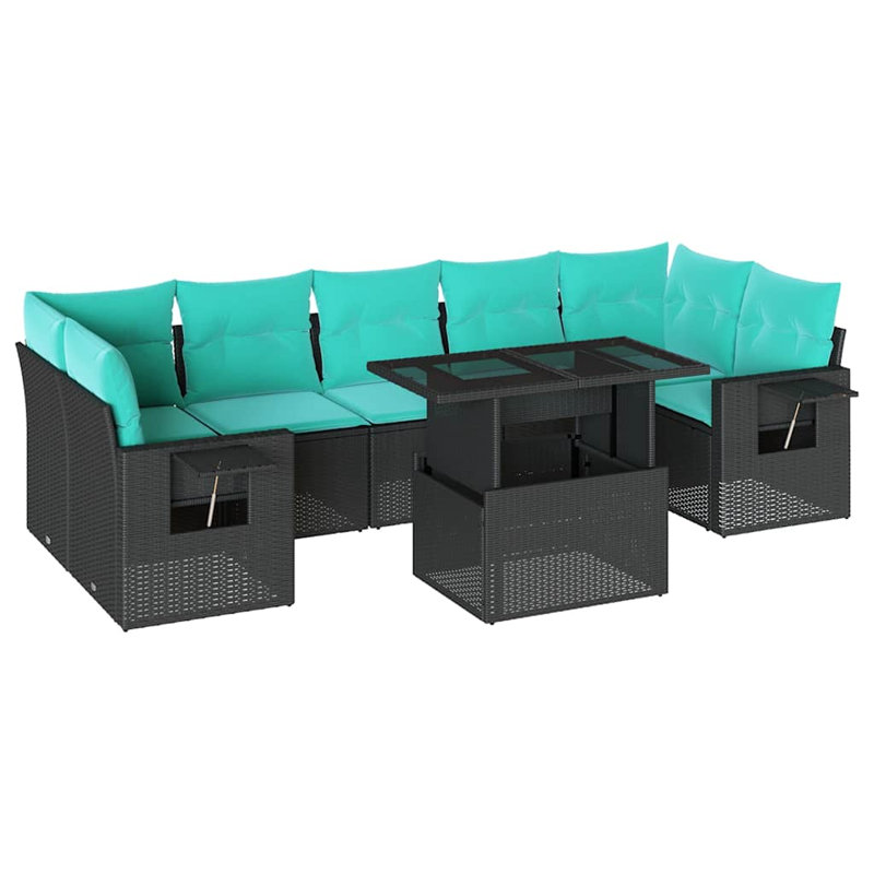  Ensemble de canapé de patio 8 pièces avec coussins en rotin de polyester gris, Bleu clair, Noir